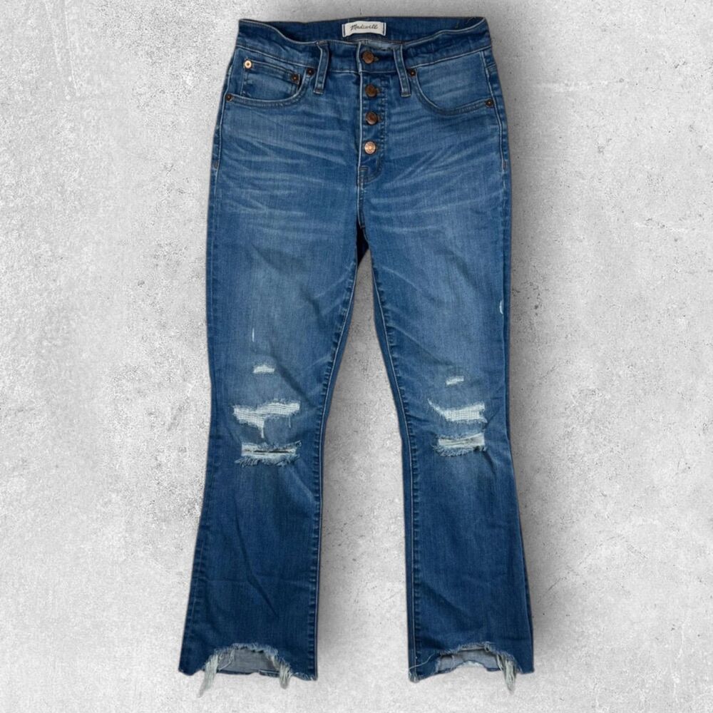 Madewell Womens Cali Demi Boot Jeans Distressed Raw Hem Button Fly Size 26